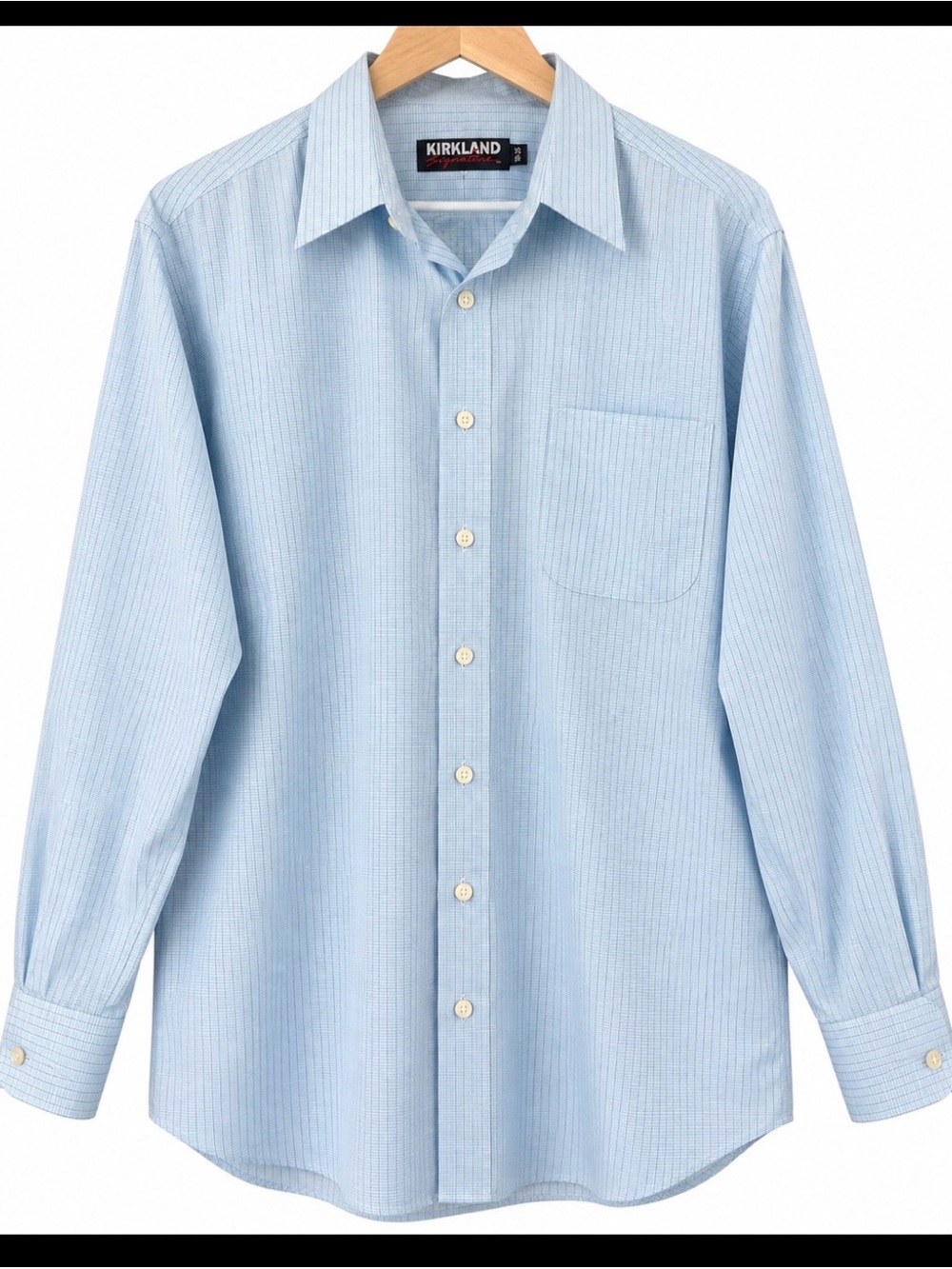 Kirkland Signature Men’s Light Blue Micro Check Dress Shirt Size 18-35